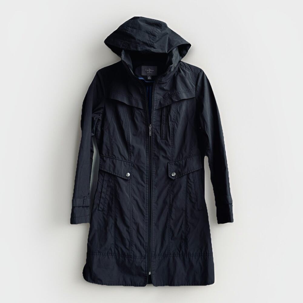 Cole Haan Signature Hooded Rain Jacket Long Vented Women’s Size S Small Black